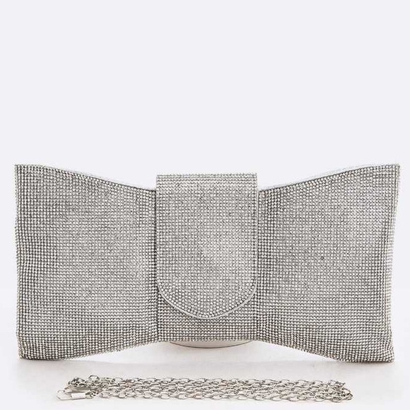 Rhinestone Pave Stone Bow Clutch Bag - Picture 3 of 6